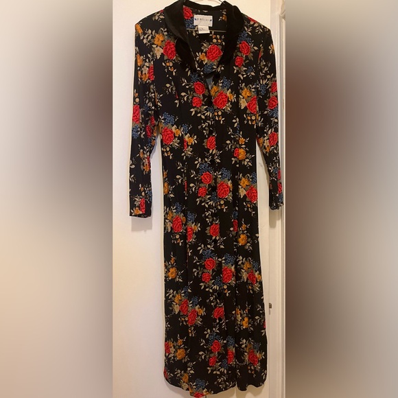 Fall Floral Vintage Cottagecore Lace Up Back Long Sleeve Dress - Picture 1 of 4
